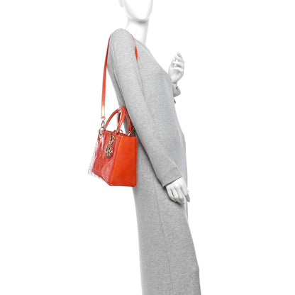 Patent Cannage Stitched Medium Lady Dior Orange