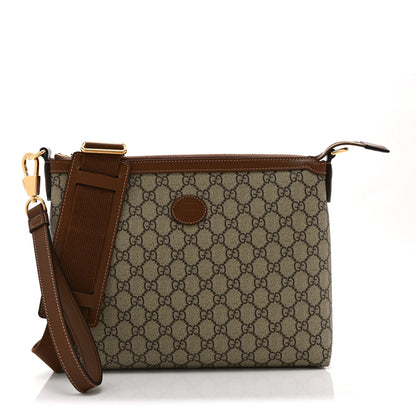 GG Supreme Monogram Azalea Calfskin Retro Interlocking G Wristlet Messenger Bag Beige Ebony Brown Sugar