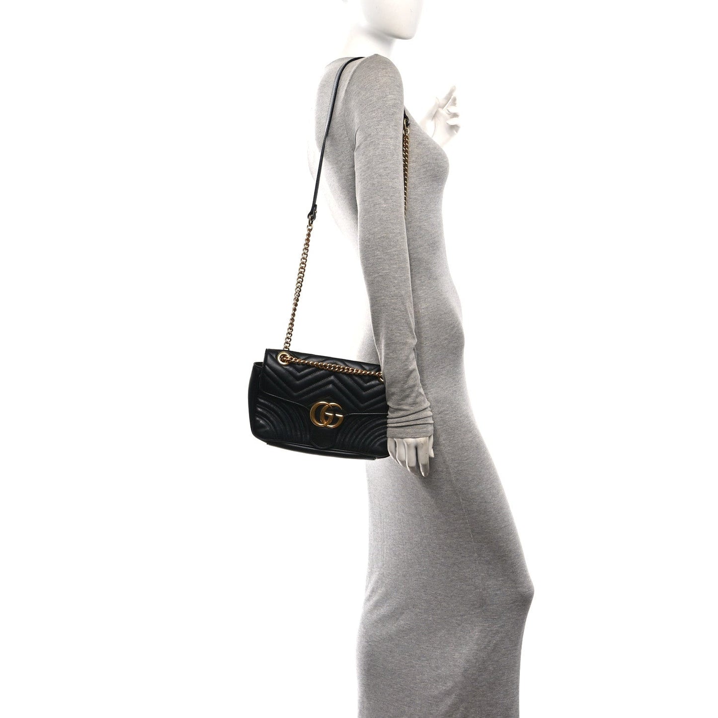 Calfskin Matelasse Small GG Marmont Shoulder Bag Black