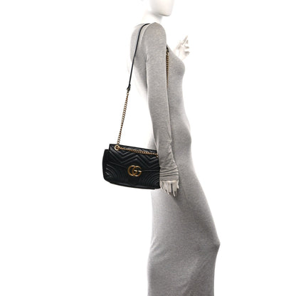 Calfskin Matelasse Small GG Marmont Shoulder Bag Black