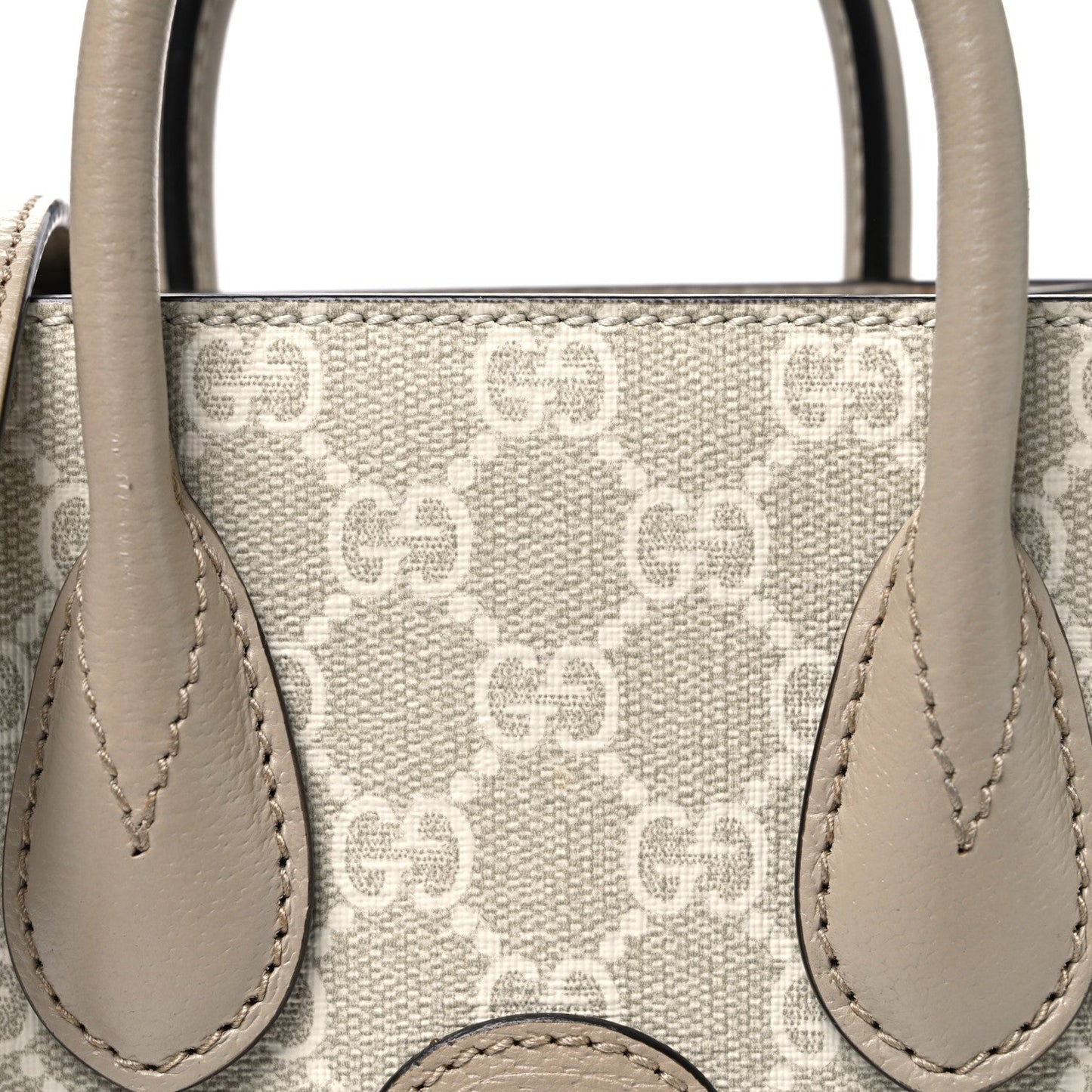 GG Supreme Monogram Textured Dollar Calfskin Mini Retro Interlocking G Tote Bag Beige Mystic White Oatmeal