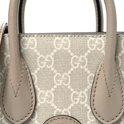 GG Supreme Monogram Textured Dollar Calfskin Mini Retro Interlocking G Tote Bag Beige Mystic White Oatmeal