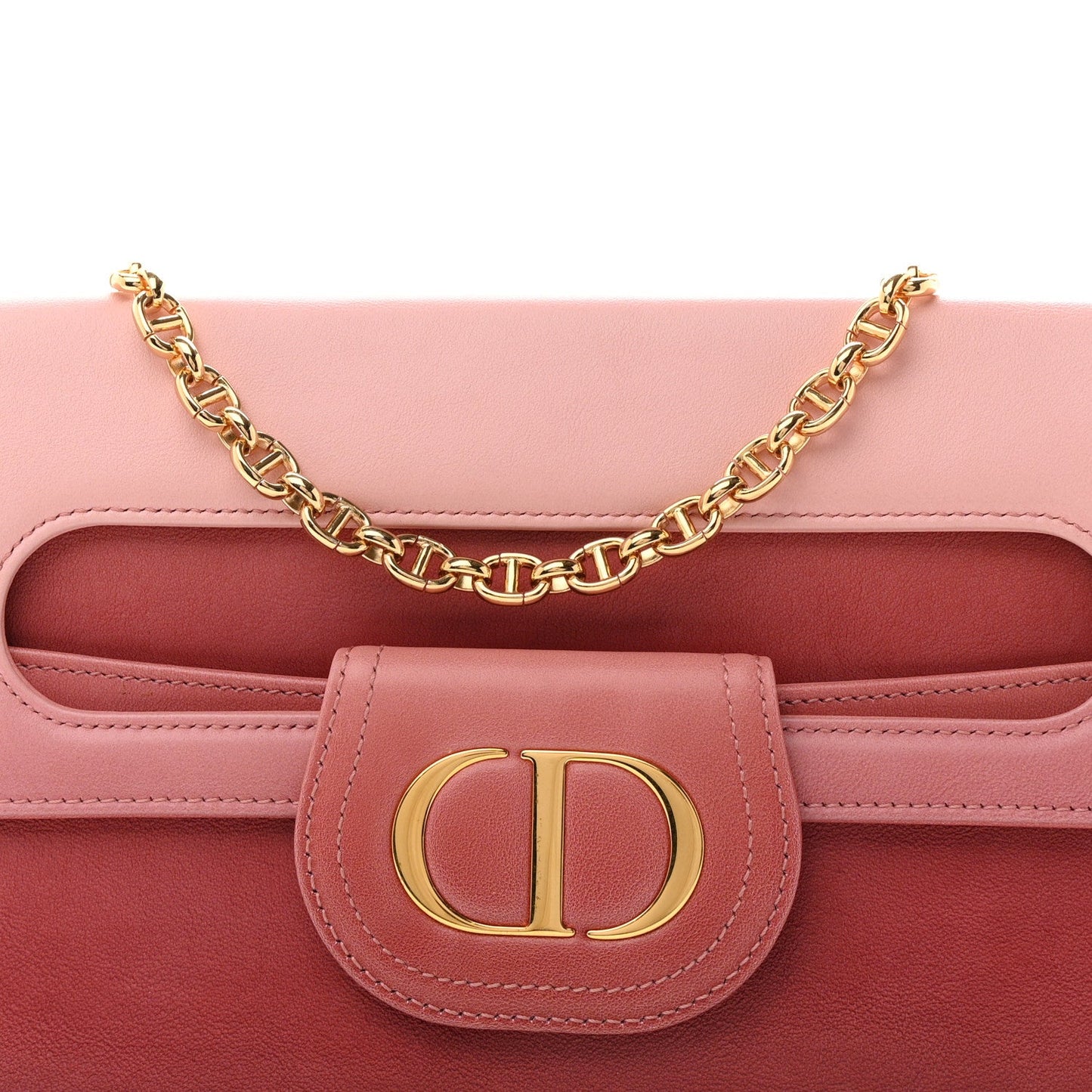 Smooth Calfskin Medium Diordouble Chain Bag Rose Multicolor
