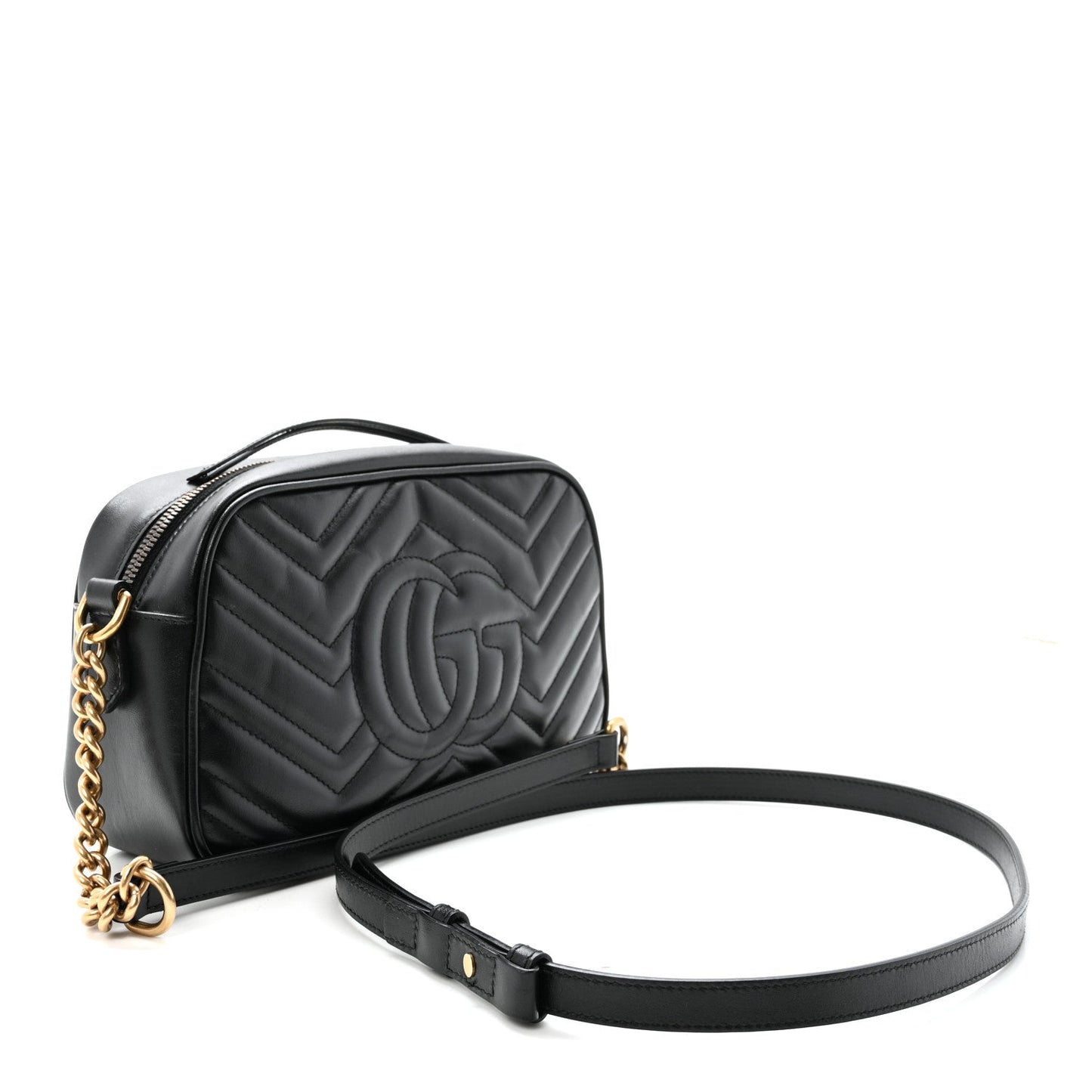 Calfskin Matelasse Small GG Marmont Chain Shoulder Bag Black