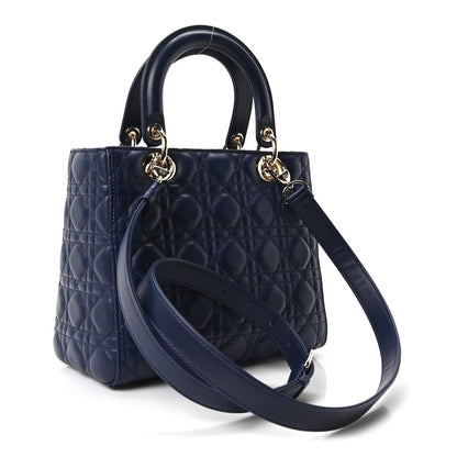 Lambskin Cannage Medium Lady Dior Navy Blue