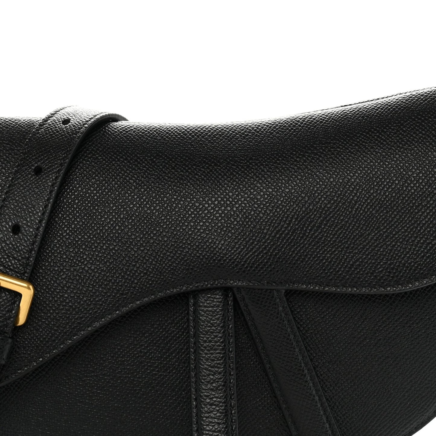 Grained Calfskin Saddle Bag With Strap Black