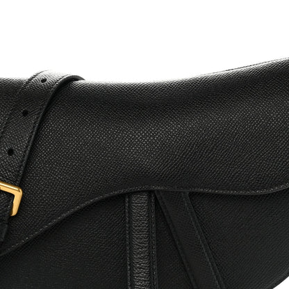 Grained Calfskin Saddle Bag With Strap Black