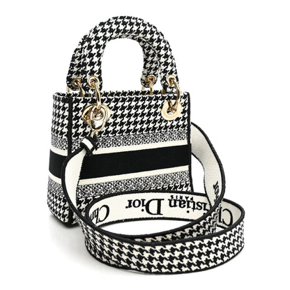 Canvas Houndstooth Embroidered Mini Lady D-Lite Black White