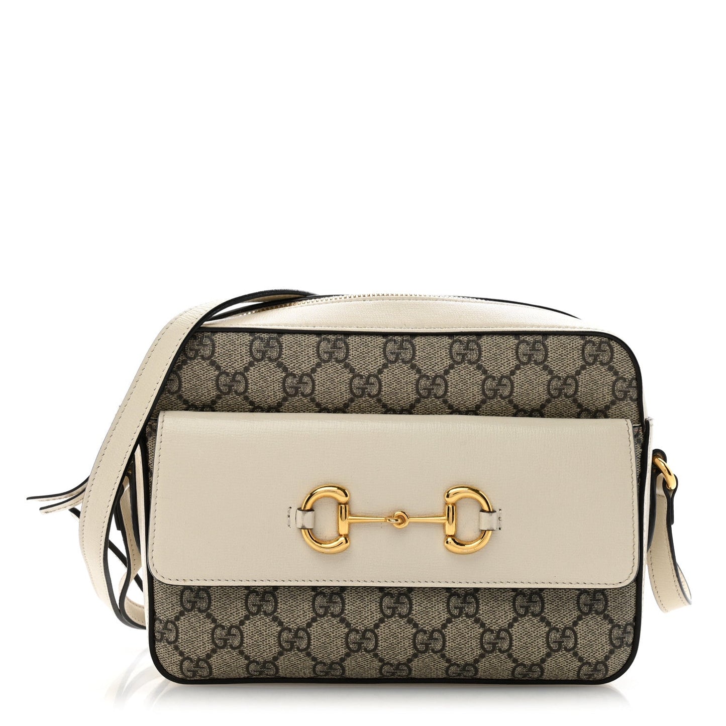 GG Supreme Monogram Small Horsebit 1955 Shoulder Bag Beige Mystic White