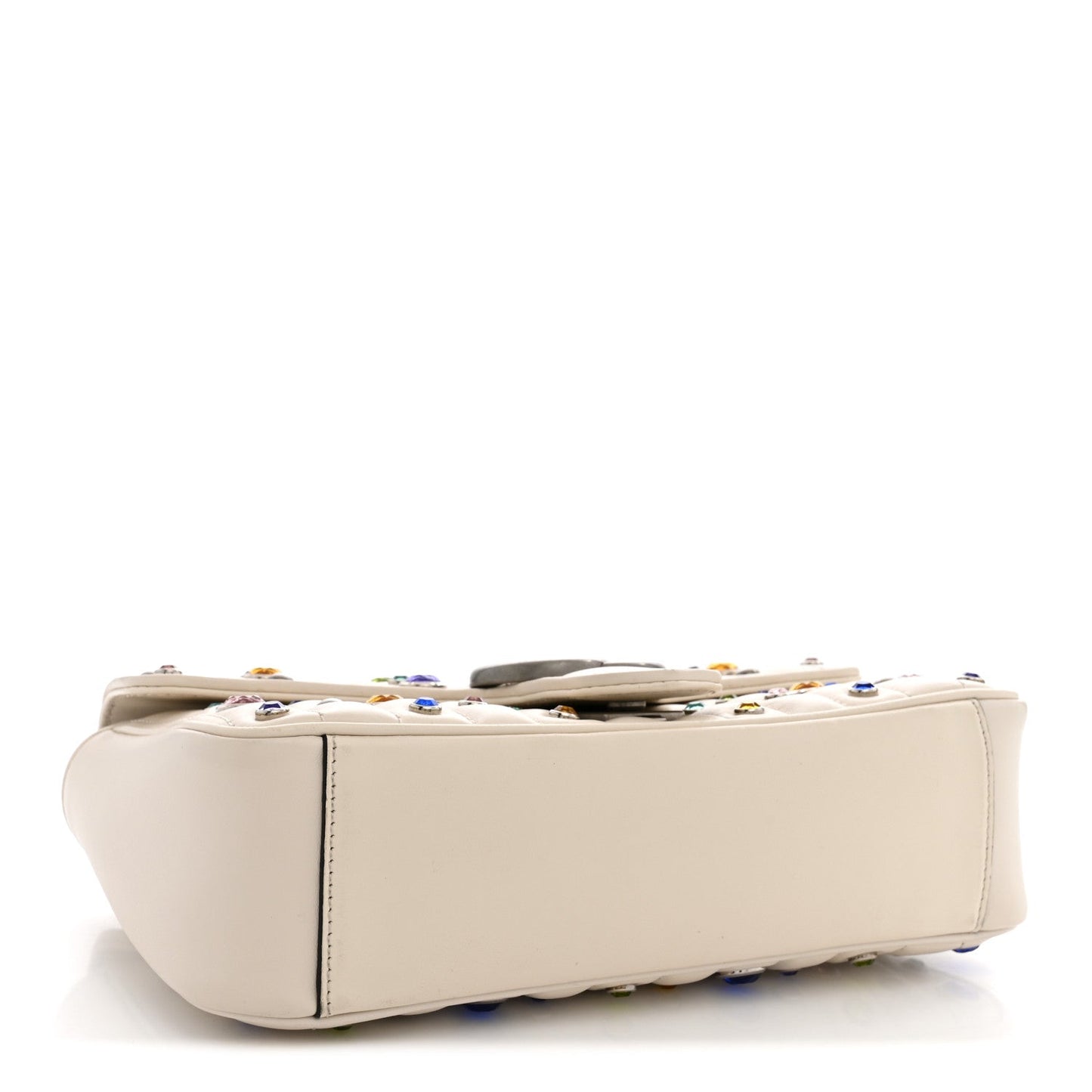 Calfskin Crystal Matelasse Aria Small GG Marmont Shoulder Bag Mystic White Multicolor