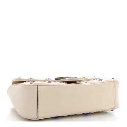 Calfskin Crystal Matelasse Aria Small GG Marmont Shoulder Bag Mystic White Multicolor
