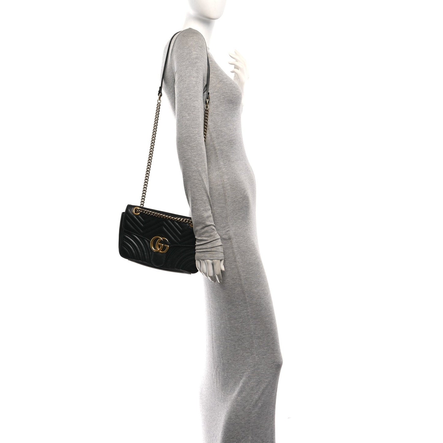 Calfskin Matelasse Small GG Marmont Shoulder Bag Black