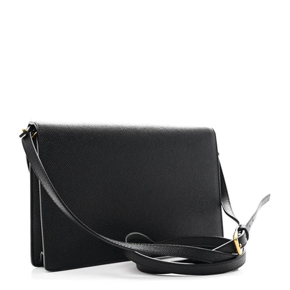 Grained Calfskin Saddle Pouch Bag Black