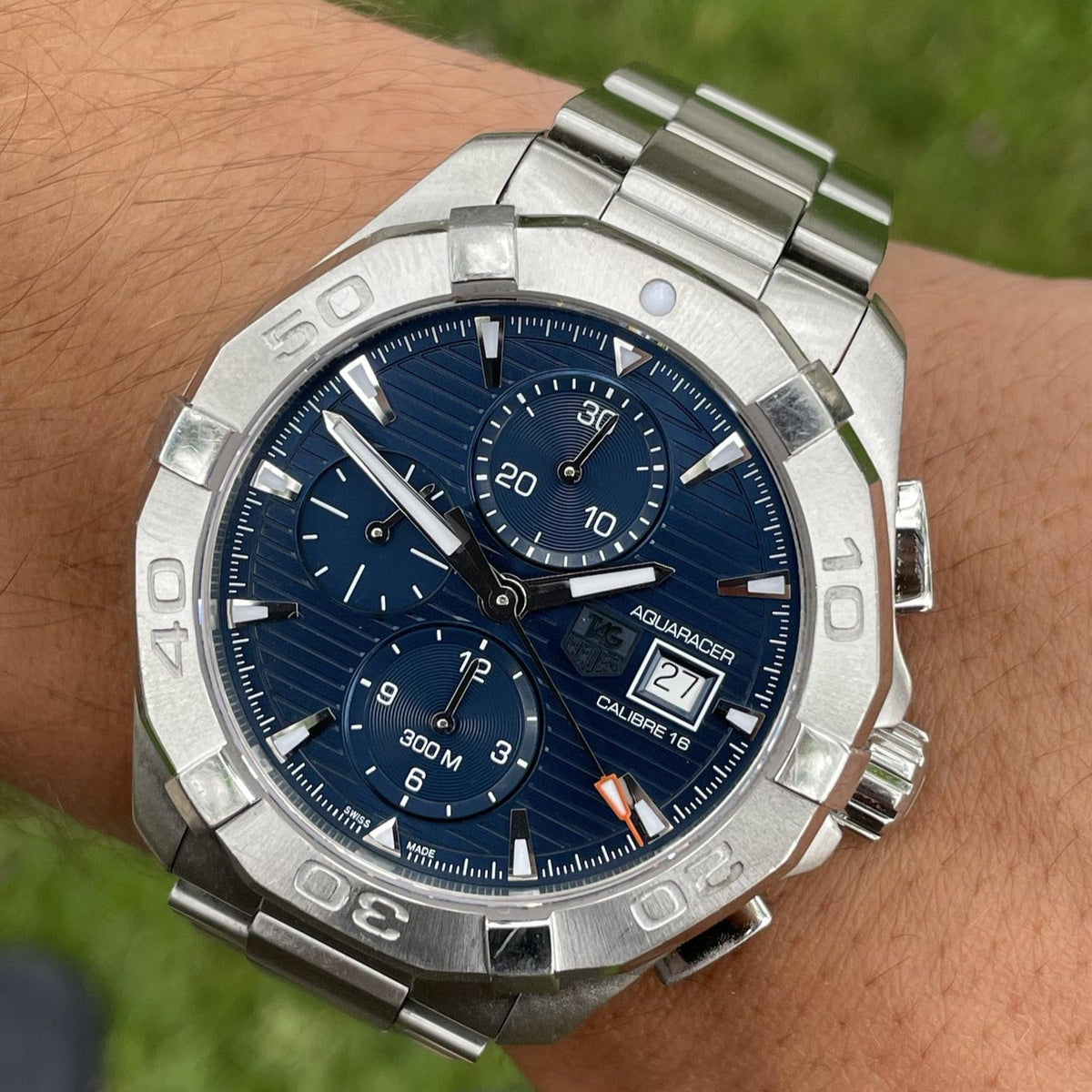 Tag Heuer Aquaracer Caliber 16 Automatic Chronograph Blue Dial Silver Steel Strap Watch for Men - CAY2112.BA0927