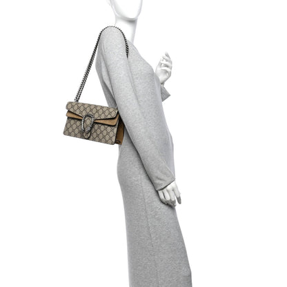 GG Supreme Monogram Suede Crystal Small Dionysus Shoulder Bag Beige Ebony Taupe