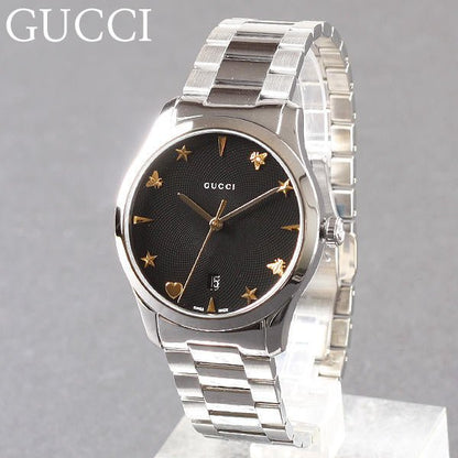 Gucci G Timeless Black Dial Silver Steel Strap Watch For Women - YA1264029A