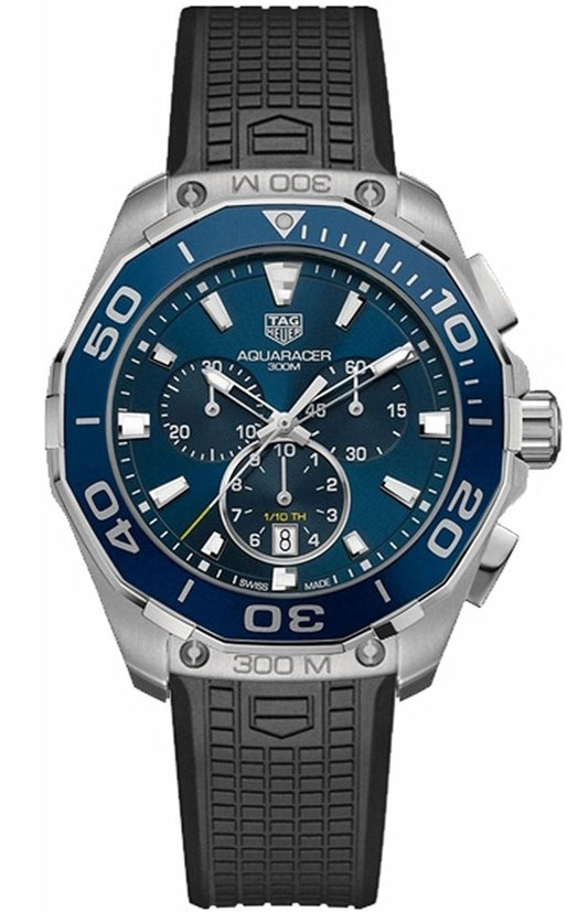 Tag Heuer Aquaracer Chronograph Blue Dial Black Rubber Strap Watch for Men - CAY111B.FT6041