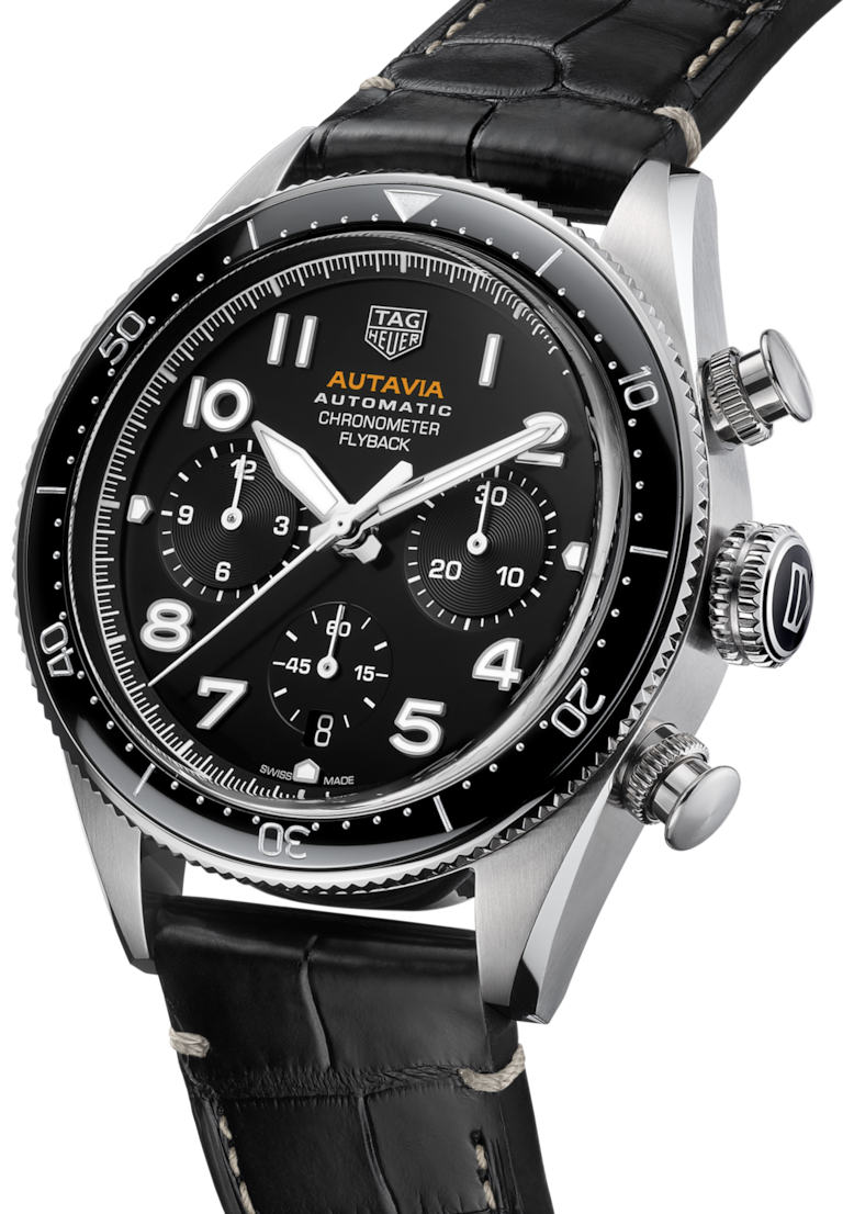 Tag Heuer Autavia Chronometer Flyback Automatic Chronograph Black Dial Black Leather Strap Watch for Men - CBE511A.FC8279