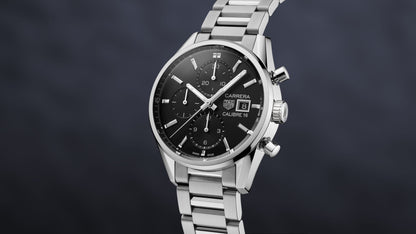 Tag Heuer Carrera Automatic Chronograph Black Dial Silver Steel Strap Watch for Men - CBK2110.BA0715