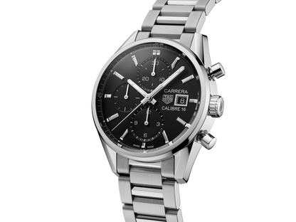 Tag Heuer Carrera Automatic Chronograph Black Dial Silver Steel Strap Watch for Men - CBK2110.BA0715