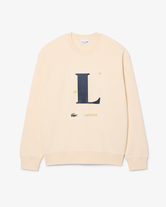 LACOSTE BOX LOGO CLASSIC FIT FLEECE CREWNECK SWEATSHIRT -Men’s - BEIGE