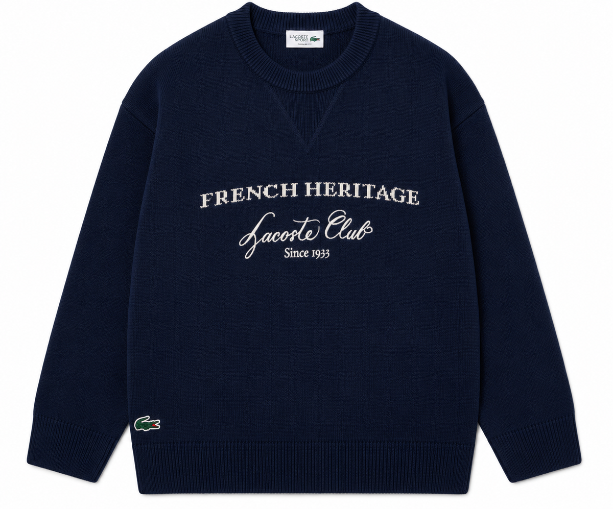 LACOSTE WOOL BLEND CREW NECK TENNIS HERITAGE SWEATER -Men’s-NAVY BLUE