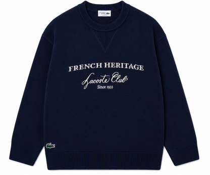 LACOSTE WOOL BLEND CREW NECK TENNIS HERITAGE SWEATER -Men’s-NAVY BLUE