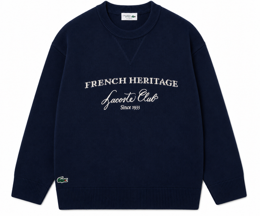 LACOSTE WOOL BLEND CREW NECK TENNIS HERITAGE SWEATER -Men’s-NAVY BLUE
