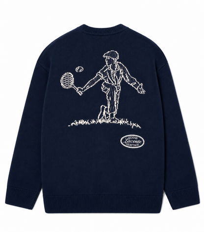 LACOSTE WOOL BLEND CREW NECK TENNIS HERITAGE SWEATER -Men’s-NAVY BLUE