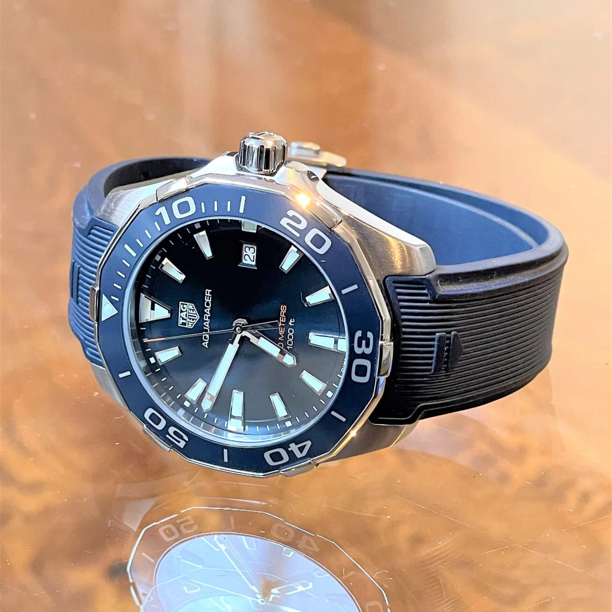 Tag Heuer Aquaracer Quartz Blue Dial Blue Rubber Strap Watch for Men - WAY101C.FT6153