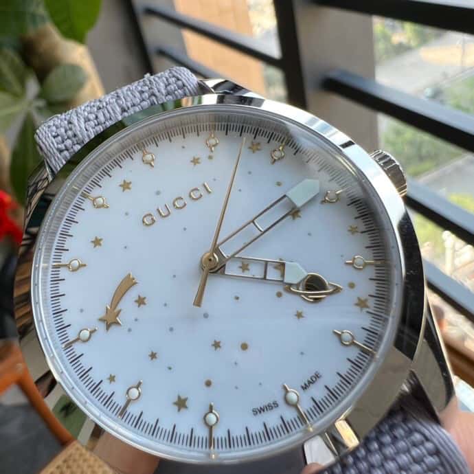 Gucci G Timeless Quartz White Dial Grey NATO Strap Watch For Women - YA1264184