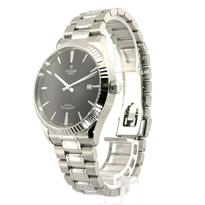 Tudor Style Automatic Black Dial Silver Steel Strap Watch for Men - M12710-0003