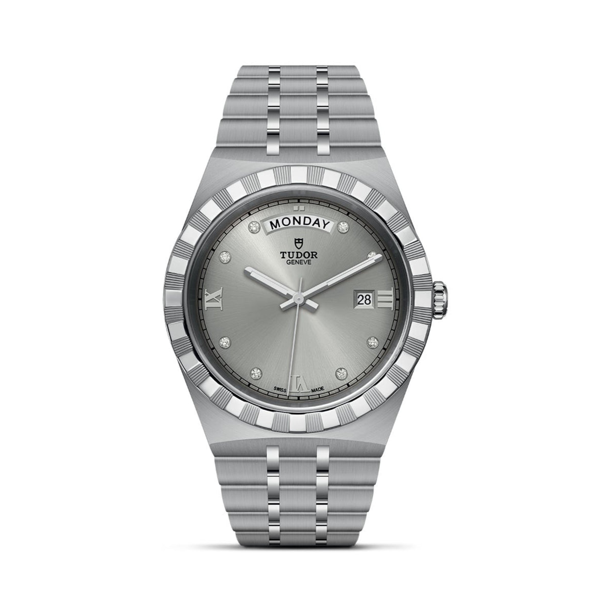 Tudor Royal Day Date Diamonds Automatic Silver Dial Silver Steel Strap Watch for Men - M28600-0002