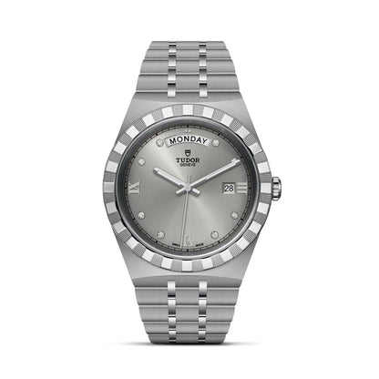 Tudor Royal Day Date Diamonds Automatic Silver Dial Silver Steel Strap Watch for Men - M28600-0002