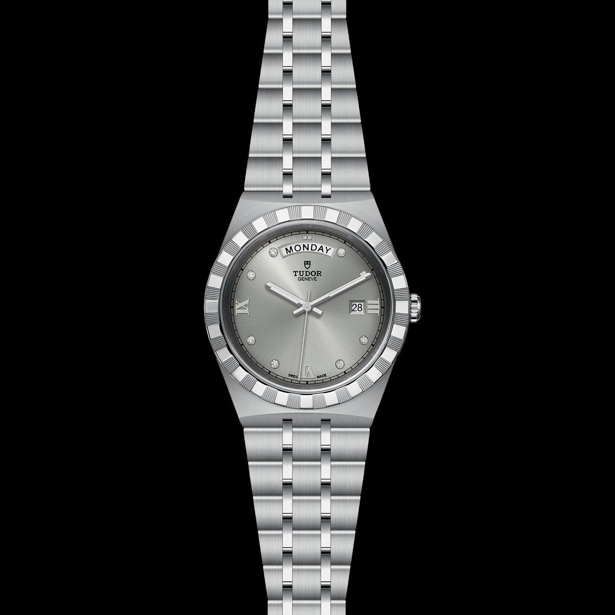Tudor Royal Day Date Diamonds Automatic Silver Dial Silver Steel Strap Watch for Men - M28600-0002