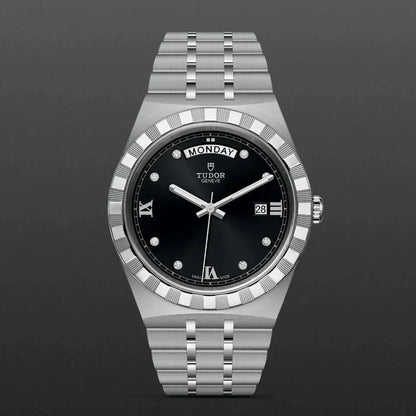 Tudor Royal Automatic Diamonds Black Dial Silver Steel Strap Watch for Men - M28600-0004