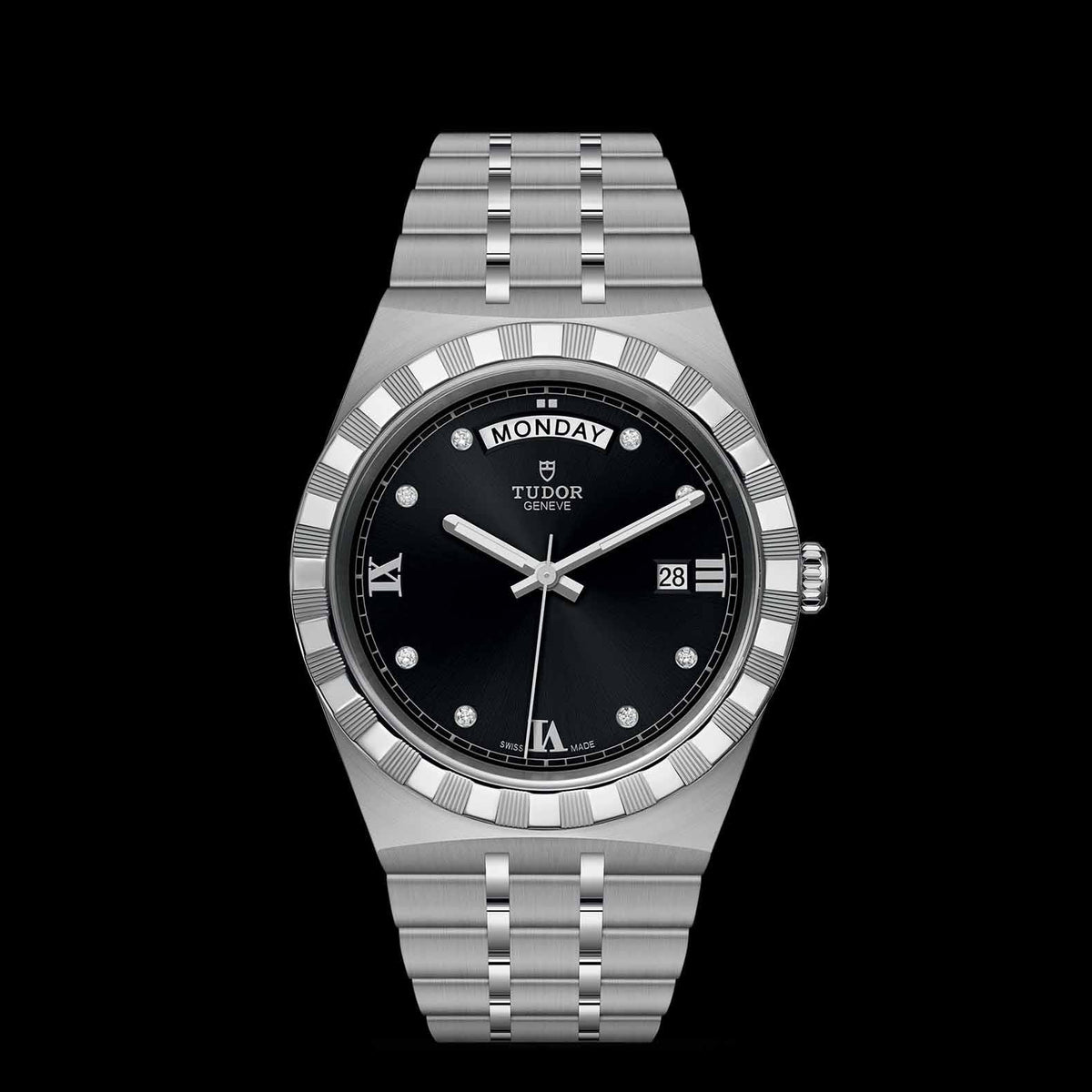 Tudor Royal Automatic Diamonds Black Dial Silver Steel Strap Watch for Men - M28600-0004