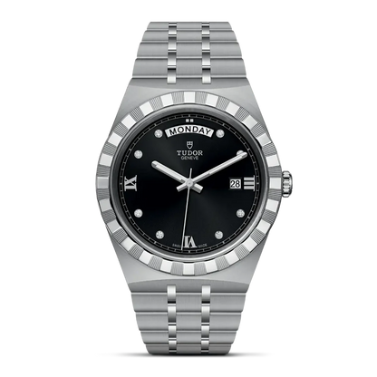 Tudor Royal Automatic Diamonds Black Dial Silver Steel Strap Watch for Men - M28600-0004