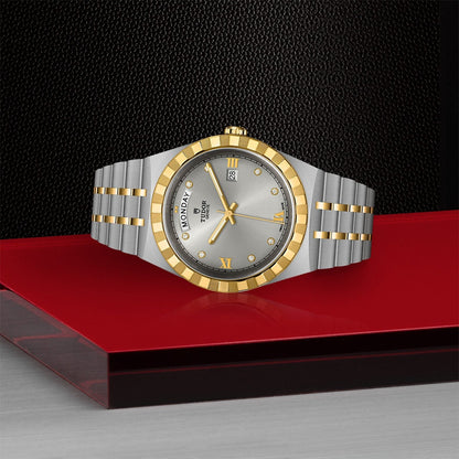 Tudor Royal Diamonds Automatic Grey Dial Two Tone Steel Strap Watch for Men - M28603-0002