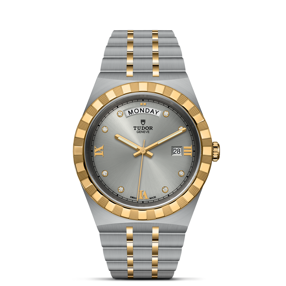 Tudor Royal Diamonds Automatic Grey Dial Two Tone Steel Strap Watch for Men - M28603-0002