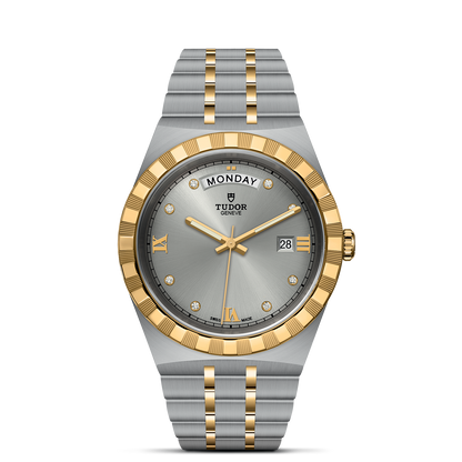 Tudor Royal Diamonds Automatic Grey Dial Two Tone Steel Strap Watch for Men - M28603-0002