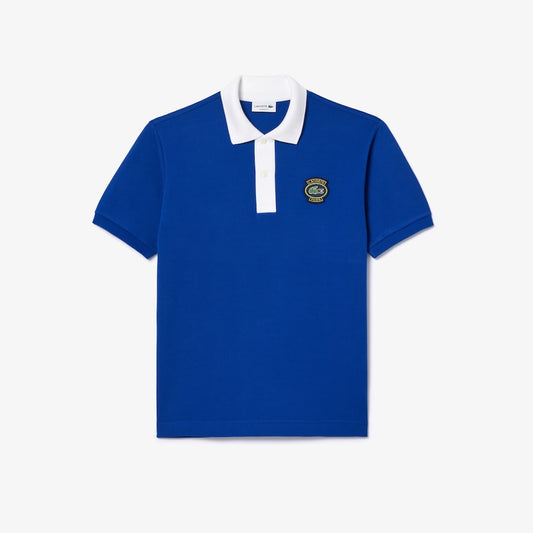 LACOSTE - PARIS LOGO BADGE CONTRAST COLLAR POLO SHIRT Men’s -NAVY BLUE-HDE/WHITE