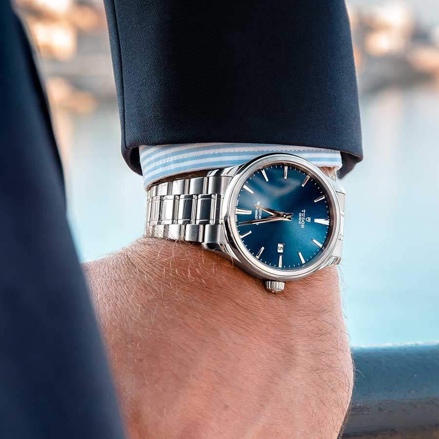 Tudor Style Automatic Blue Dial Silver Steel Strap Watch for Men - M12710-0013