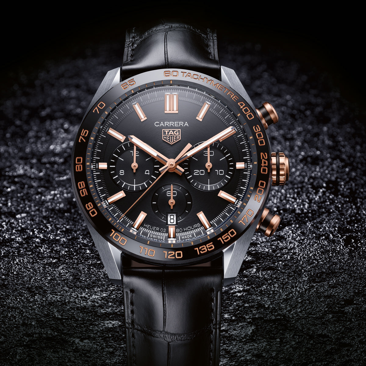 Tag Heuer Carrera Chronograph Black Dial Black Leather Strap Watch for Men - CBN2A5A.FC6481