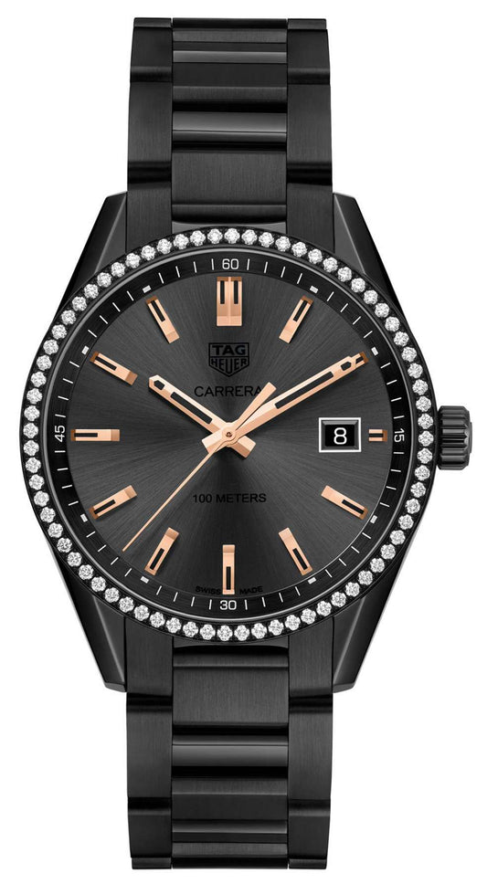 Tag Heuer Carrera Quartz Diamonds Black Dial Black Steel Strap Watch for Women - WAR1115.BA0602
