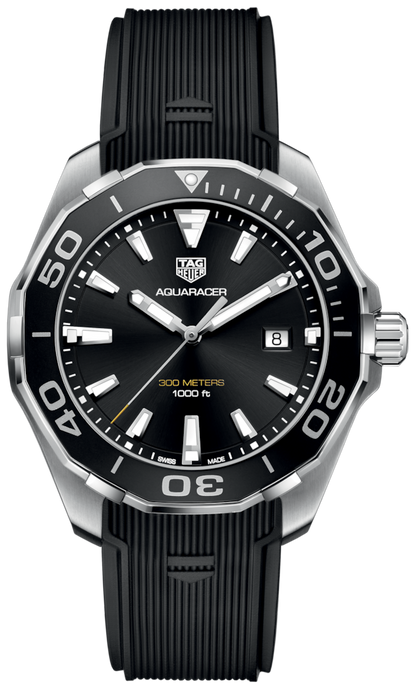 Tag Heuer Aquaracer Quartz Black Dial Black Rubber Strap Watch for Men -  WAY101A.FT6141