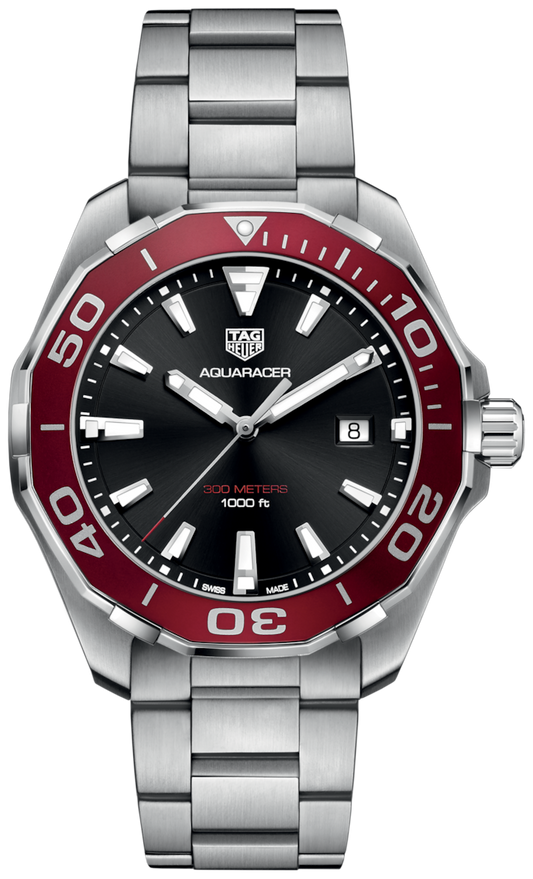 Tag Heuer Aquaracer Black Dial Silver Steel Strap Watch for Men - WAY101B.BA0746