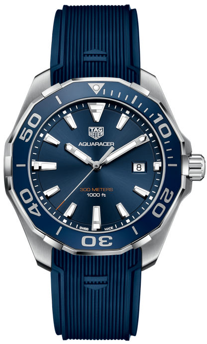Tag Heuer Aquaracer Quartz Blue Dial Blue Rubber Strap Watch for Men - WAY101C.FT6153