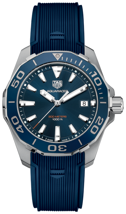 Tag Heuer Aquaracer Blue Dial Blue Rubber Strap Watch for Men - WAY111C.FT6155