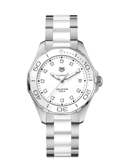 Tag Heuer Aquaracer Diamonds White Dial Two Tone Steel Strap Watch for Women - WAY131D.BA0914